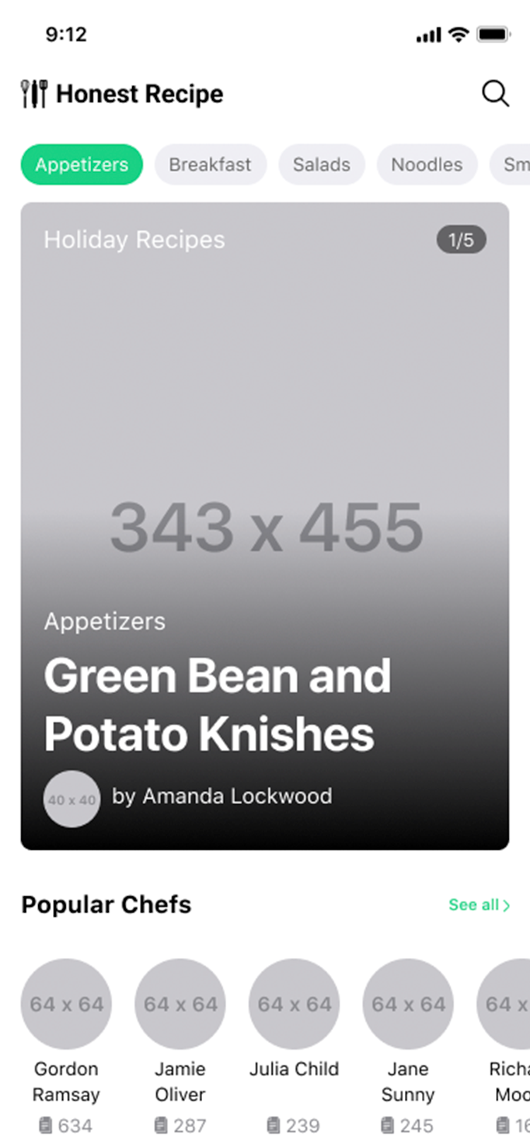 placeholder app screenshot of home page